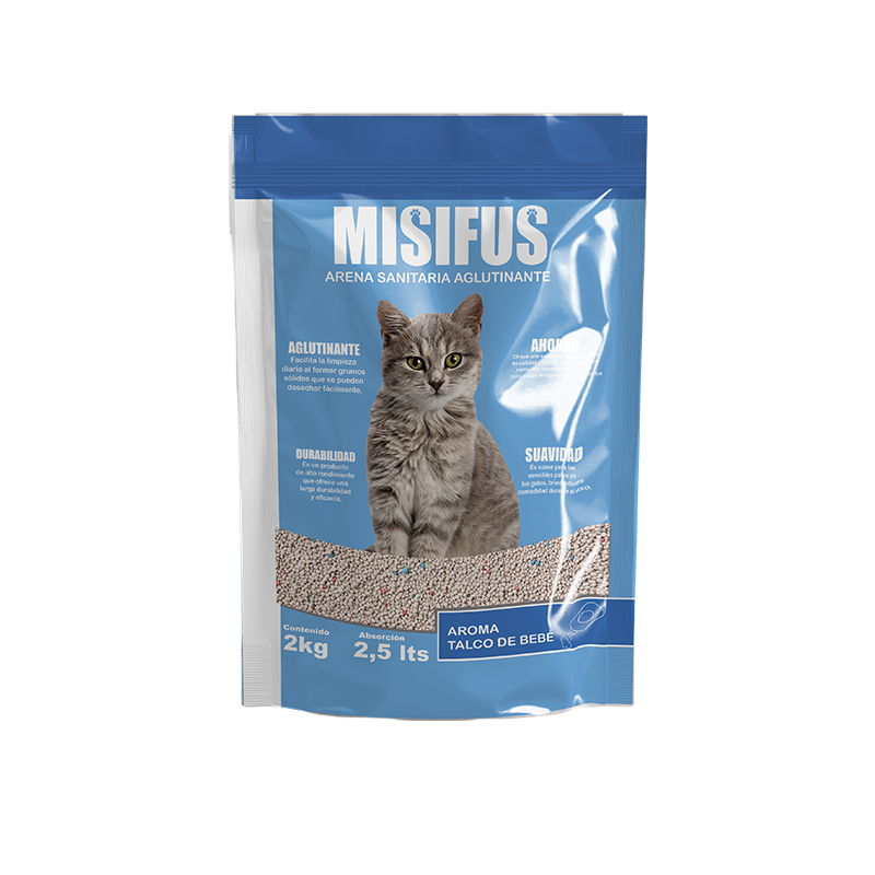 Arena Aglutinante Misifus aroma Talco de bebé