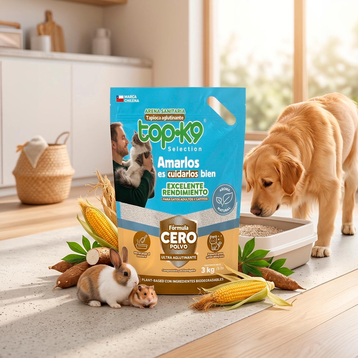 Arena Sanitaria TopK9 Selection Tapioca Cero Polvo 3 kg / 6 L