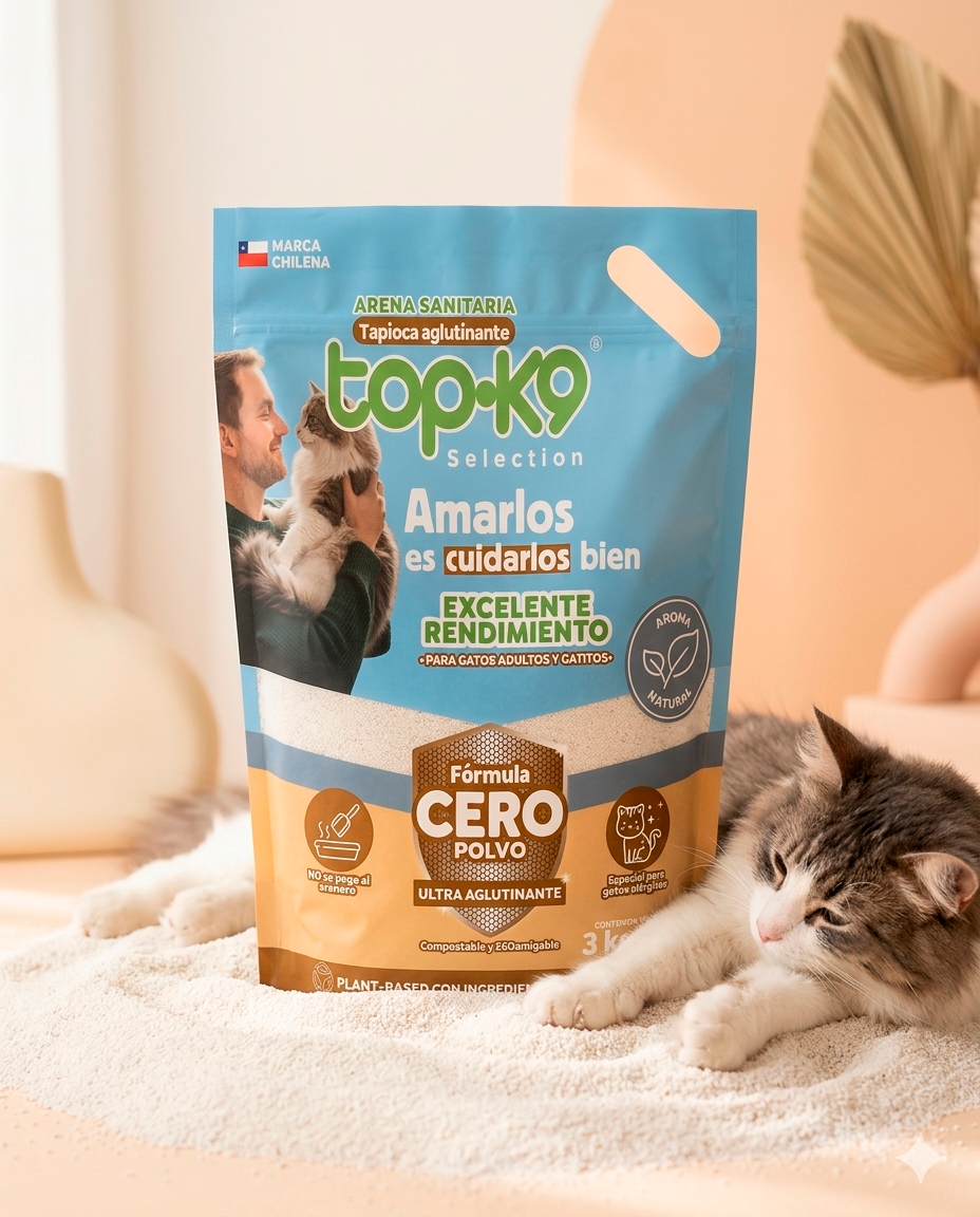 Arena Sanitaria TopK9 Selection Tapioca Cero Polvo 3 kg / 6 L