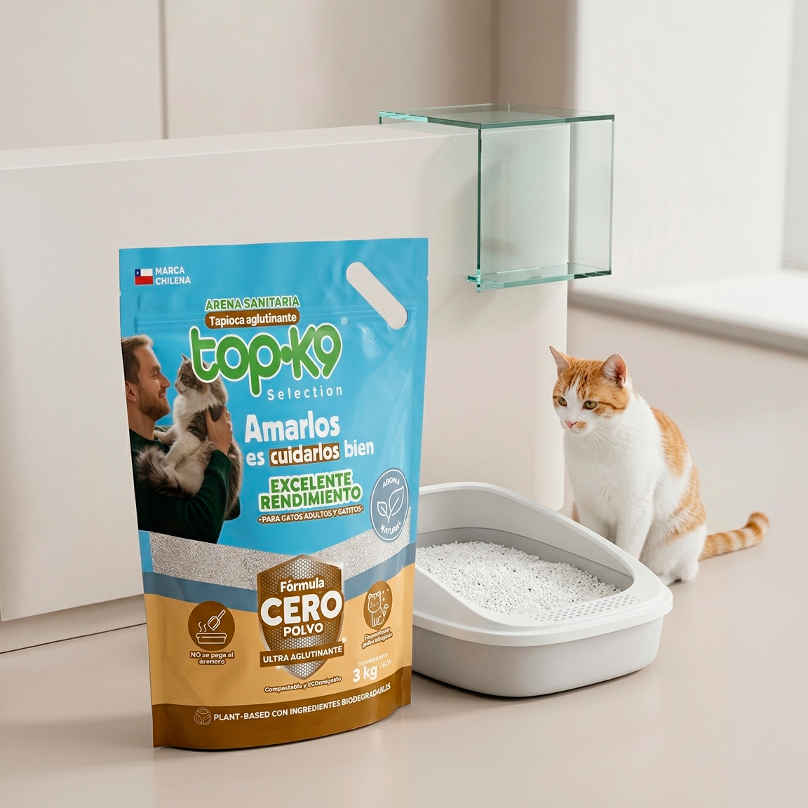 Arena Sanitaria TopK9 Selection Tapioca Cero Polvo 3 kg / 6 L