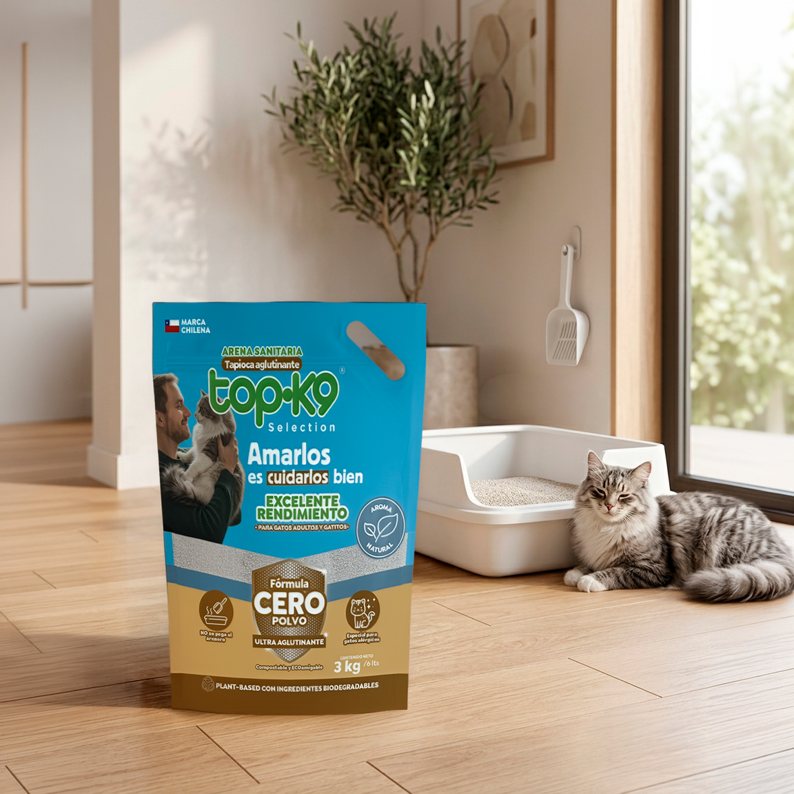 Arena Sanitaria TopK9 Selection Tapioca Cero Polvo 3 kg / 6 L