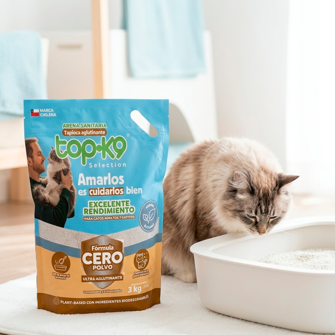 Arena Sanitaria TopK9 Selection Tapioca Cero Polvo 3 kg / 6 L