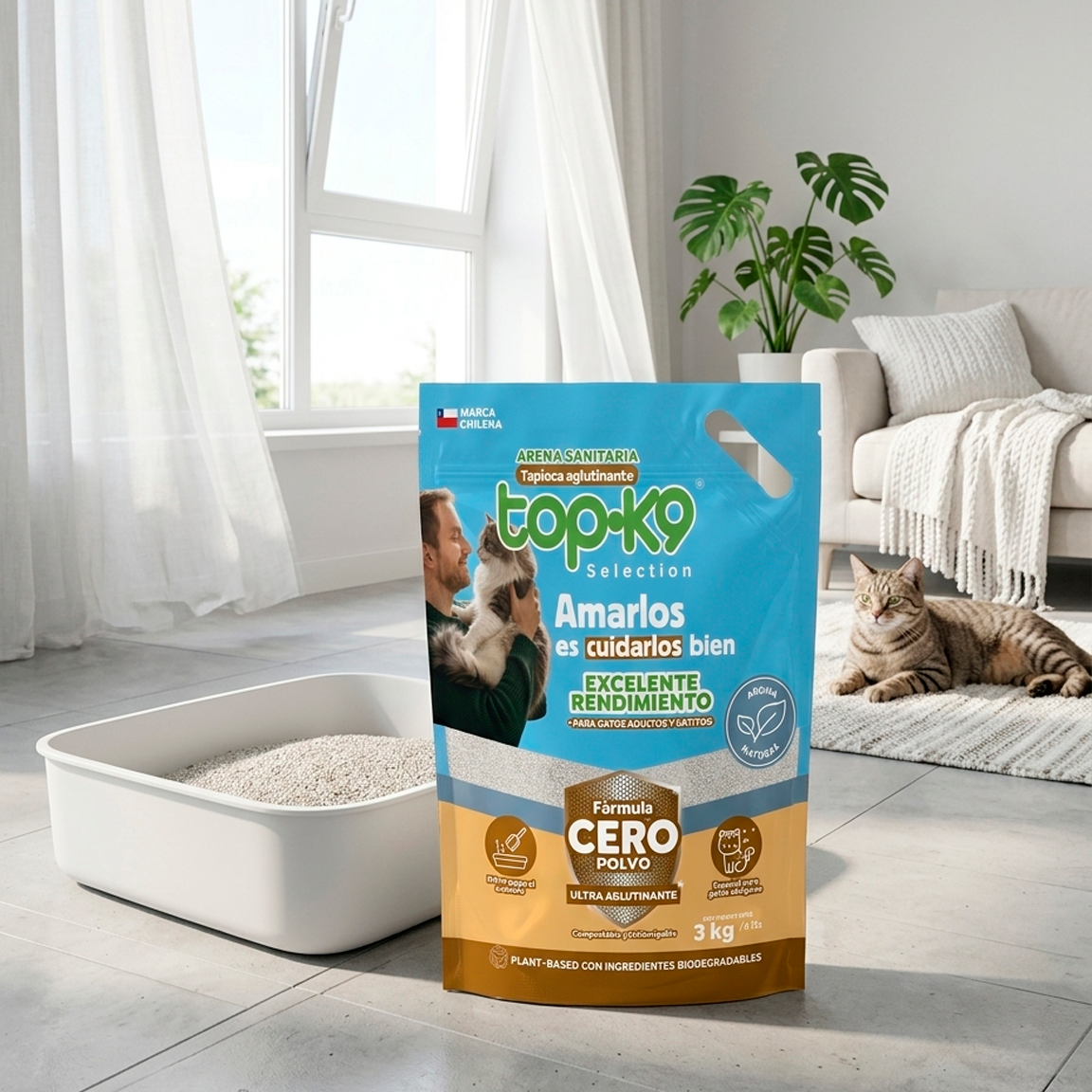 Arena Sanitaria TopK9 Selection Tapioca Cero Polvo 3 kg / 6 L