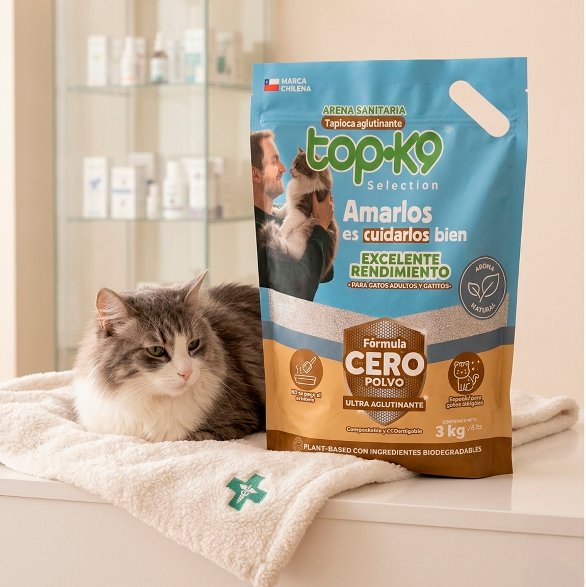 Arena Sanitaria TopK9 Selection Tapioca Cero Polvo 3 kg / 6 L