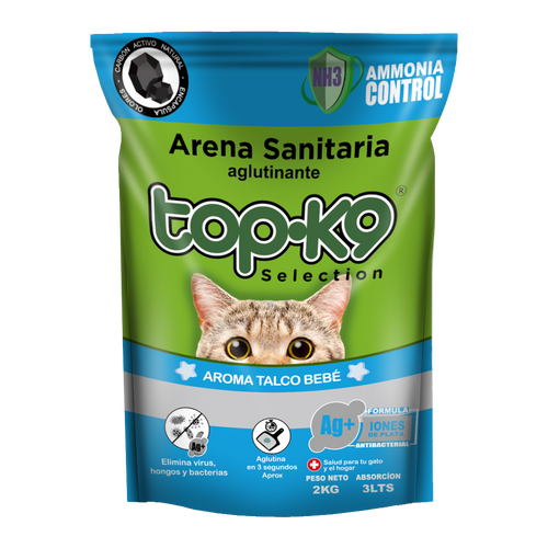 Arena Aglutinante Top K9 Iones de Plata aroma Talco de bebé