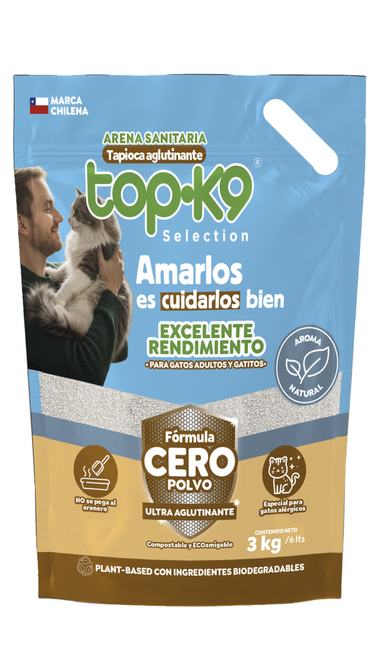 Arena Sanitaria TopK9 Selection Tapioca Cero Polvo 3 kg / 6 L