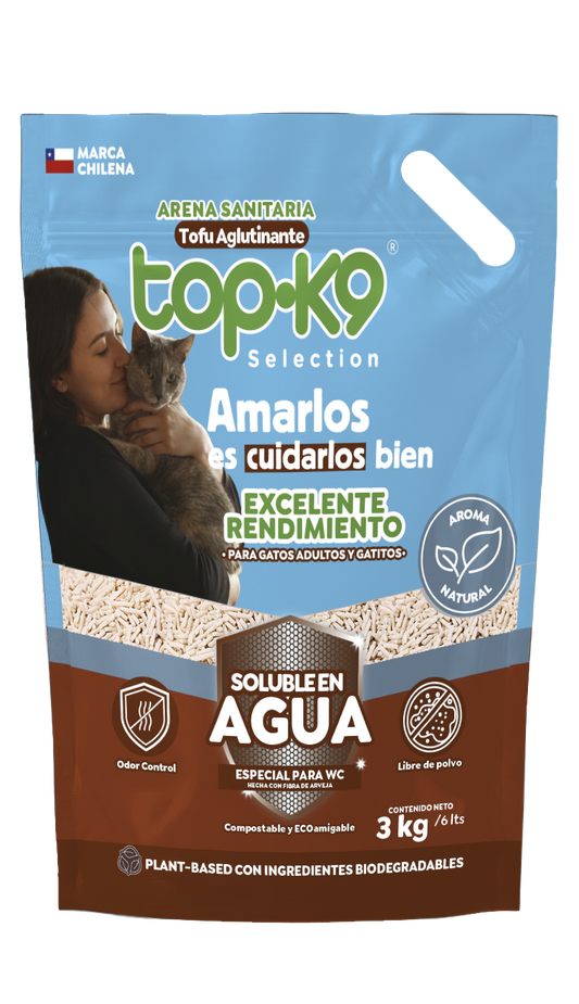 Arena Sanitaria TopK9 Selection Tofu Aglutinante Aroma Natural 3 kg / 6 L