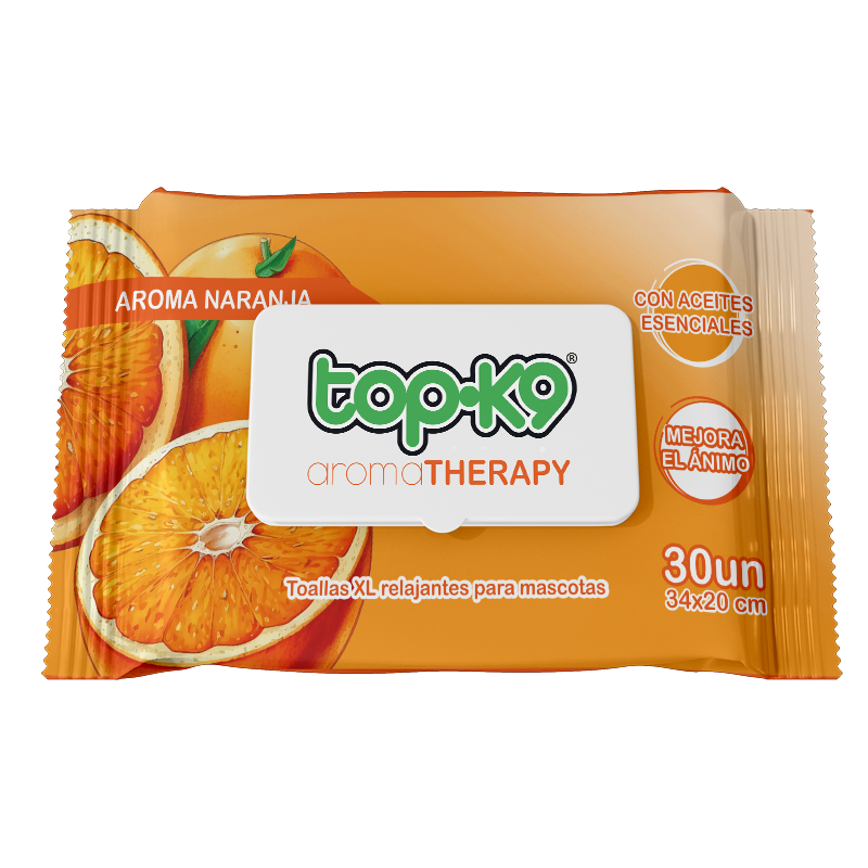 AromaTherapy Topk9 Toalla húmeda relajante XG 30 unidades aroma Naranja