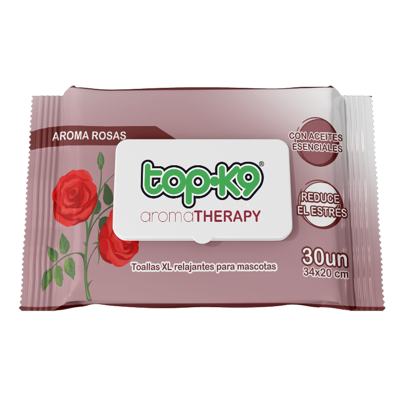 AromaTherapy Topk9 Toalla húmeda relajante XG 30 unidades aroma Rosas